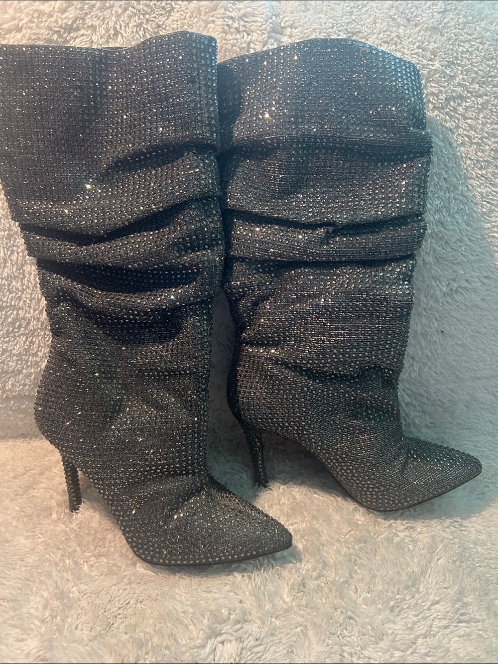 Jessica Simpson Black Sparkle Slouchy Stiletto Boots